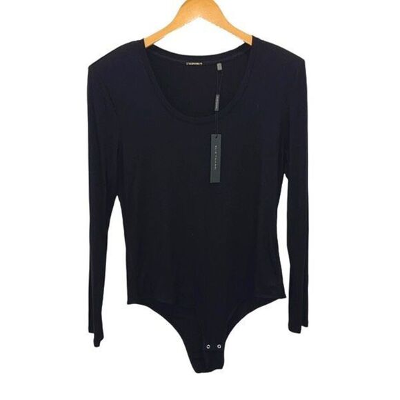 Elie Tahari Scoop Neck Ribbed Bodysuit Black Large NWT $110 - Picture 2 of 10